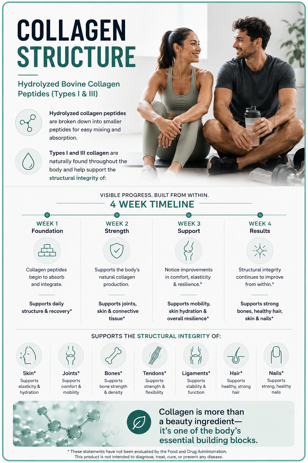 Collagen Structure -  peptides (Types I & III)
